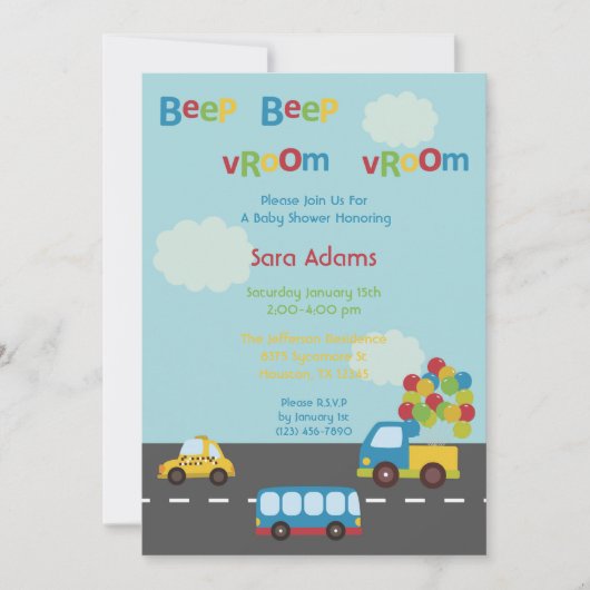 Transport Car Bus 5x7 Baby shower Invitation (Devant)