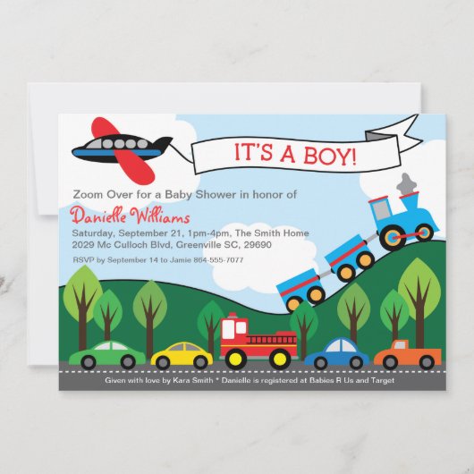 Transport GARY Baby Shower Invitations (Devant)