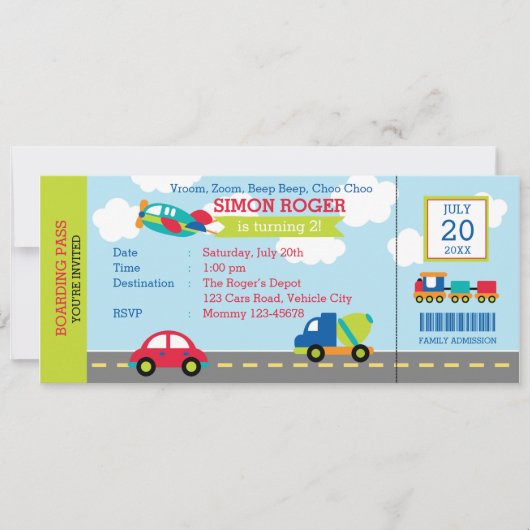 Transport Invitation Anniversaire Voiture Avion Ca (Devant)