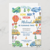 Transport, invitation d'anniversaire de garçon de  (Devant / Derrière)