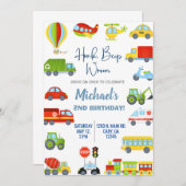 Transport, invitation d'anniversaire de garçon de  (Devant / Derrière)