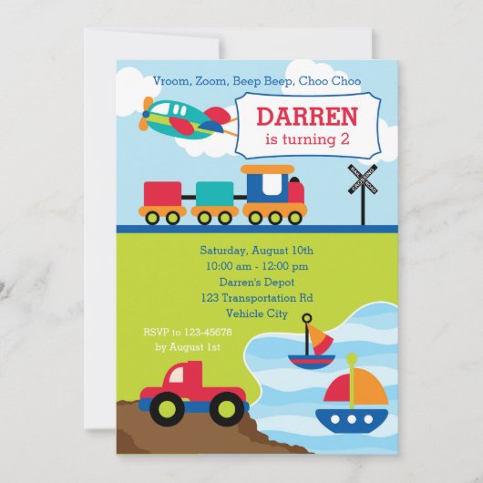 Transport Invitations d'anniversaire pour les garç (Devant)