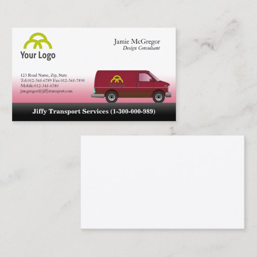 Transport Red Van Cartes de visite (Devant / Derrière)