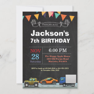 Transport Voiture Camion Invitation Anniversaire