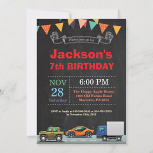 Transport Voiture Camion Invitation Anniversaire