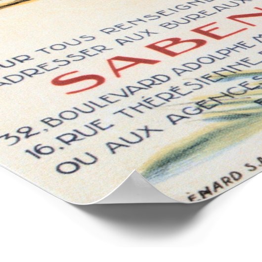 Transports Aeriens Belges SABENA Ancienne affiche  (Coin)