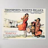 Transports Aeriens Belges SABENA Ancienne affiche  (Devant)