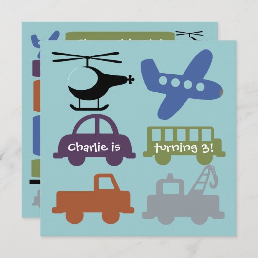 Transportvoertuigen Aangepaste dag uitnodigen Kaart (Voorkant / Achterkant)