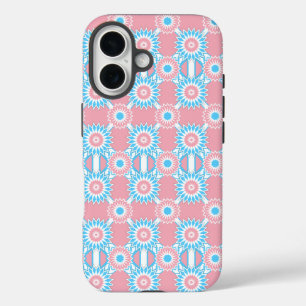 Transpride kleuren / roze spiegelbloempatroon Ca iPhone 16 Hoesje
