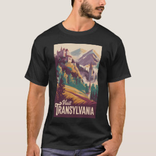 Transsylvanië Landschap Illustratie Reis Kunst T-shirt