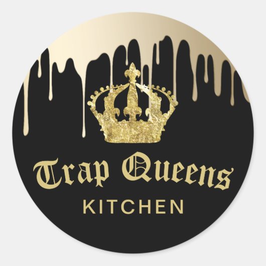 Trap Queens Kitchen Modern Black & Gold Restaurant Ronde Sticker (Voorkant)