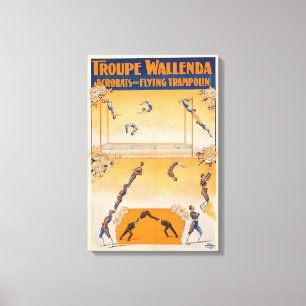 Trapeze, acrobaten en vliegende trampoline canvas afdruk