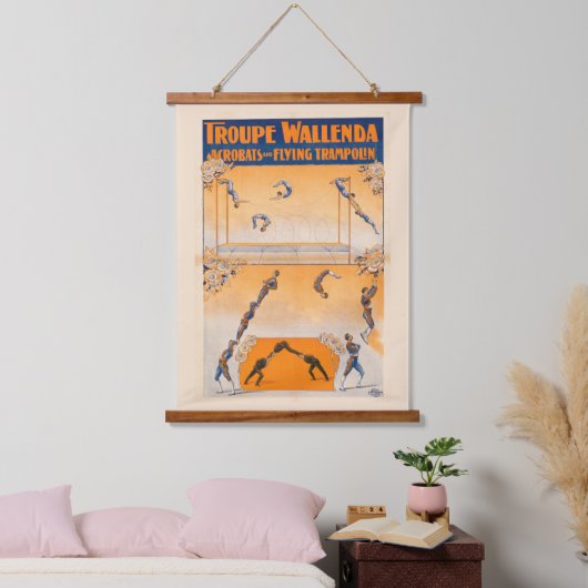 Trapeze, acrobaten en vliegende trampoline hangend wandkleed (Slaapkamer)