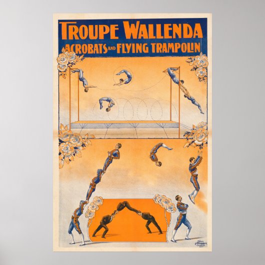 Trapeze, acrobaten en vliegende trampoline poster (Voorkant)