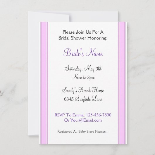 Trappes roses Invitations de douche nuptiale perso (Dos)