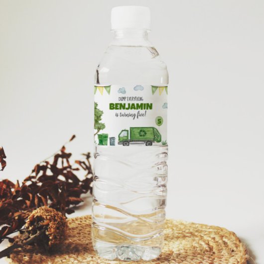 Trash Camion Birthday Étiquette de bouteille d'eau