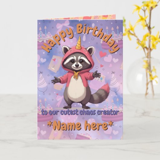 Trash Panda - Carte d'anniversaire - nom personnal (Fleur jaune)