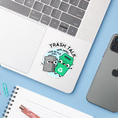 Trash Talk Funny Garbage Bin Pun Sticker (Laptop met iPhone)