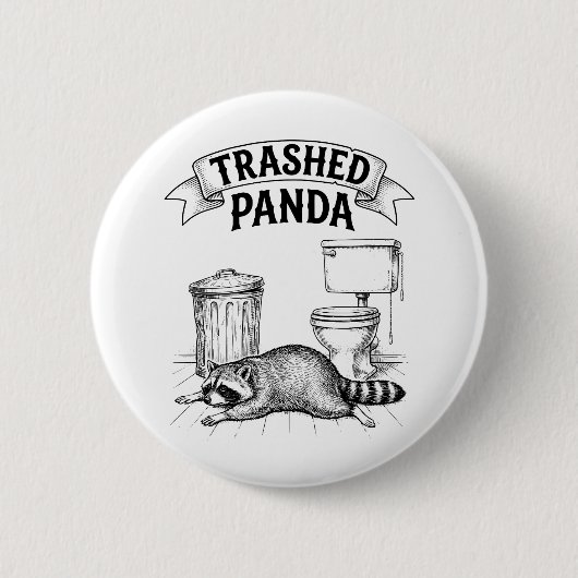 Trashed Panda Funny Drunk Racoon Ronde Button 5,7 Cm (Voorkant)