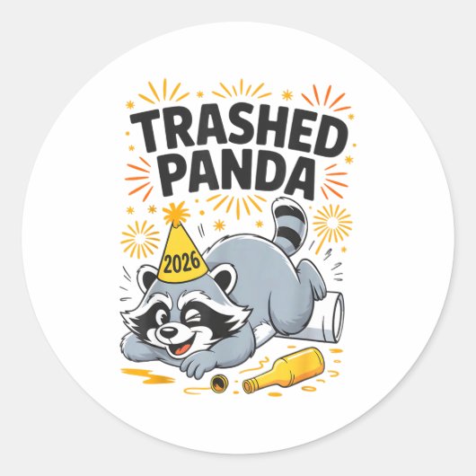 Trashed Panda New Year 2026 Funny Drunk Raccoon Ronde Sticker (Voorkant)