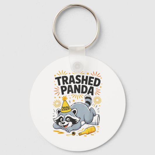 Trashed Panda New Year 2026 Funny Drunk Raccoon  Sleutelhanger (Voorkant)