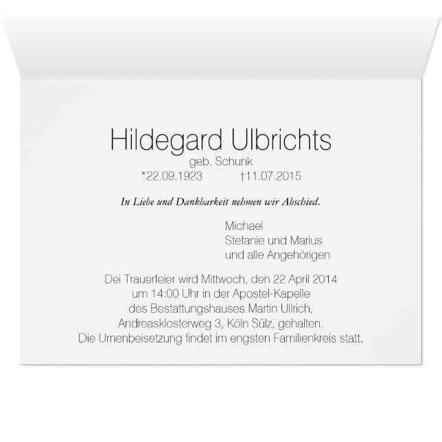 Trauerkarte (Intérieur Horizontal (Bas))