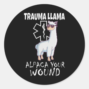 Trauma Llama Emt Design Medic Ems Alpaca Uw wond Ronde Sticker