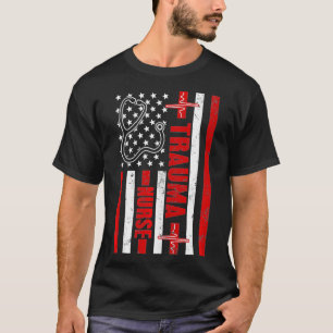 Trauma Nurse USA American Heartbeat Stethoscoop T-shirt