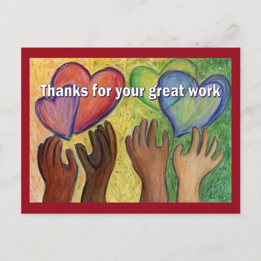 Travail Merci Cœurs Art Carte Postale (Devant)