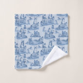 Travailler de la maison avec mes chats Delft Blue  (Gant de toilette)