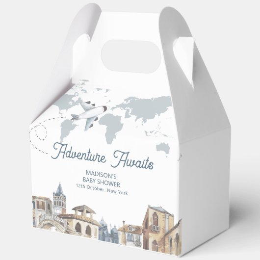 Travel Adventure World Map Airplane Baby Shower  Bedankdoosjes (Voorkant)