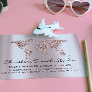 Travel Agency Earth Wereldbol Roos Blush Glitter Visitekaartje