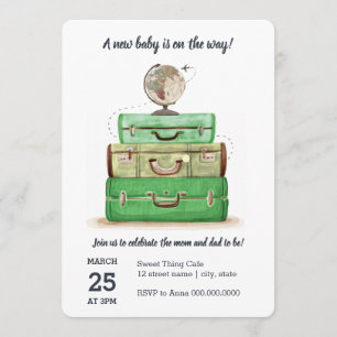 Travel Baby shower Green Invitation Kaart