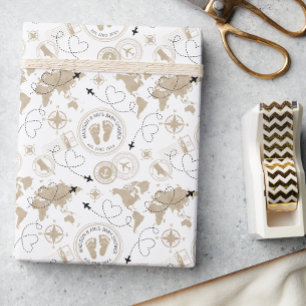 Travel Baby shower Wereldkaart Wrapping Paper Cadeaupapier