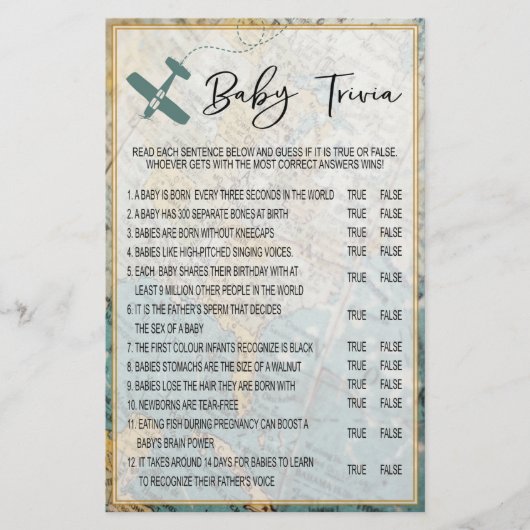 Travel Baby Trivia Baby shower Game (Voorkant)