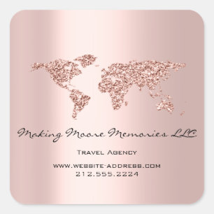 Travel Blogger Agency Earth Wereldbol Roos Glitter Vierkante Sticker