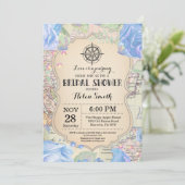 Travel Blue Floral Bruids Douche Uitnodiging (Staand voorkant)