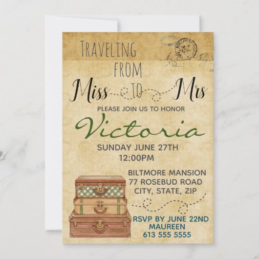 Travel Bridal Shower-uitnodiging Kaart (Voorkant)