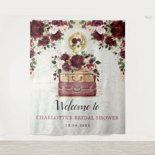 Travel Burgundy Blush Floral Vrijgezellenfeest Wel Wandkleed