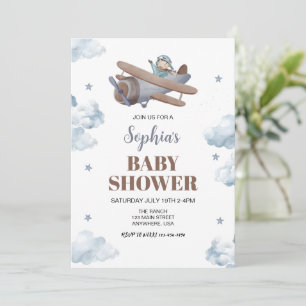 Travel Cloud Star Sky Boy Blue Airplan Baby shower Kaart