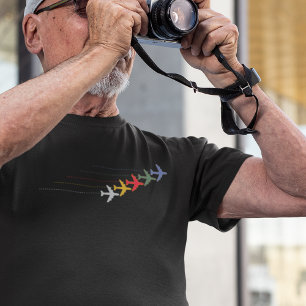 Travel Color Vliegtuigen met gestippelde lijn op z T-shirt