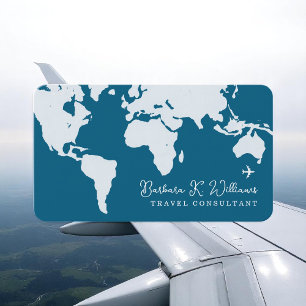 Travel Consultant wereldkaart blauw Visitekaartje