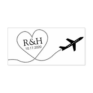 Travel Destination Wedight Airplane Heart Monogram Zelfinktende Stempel