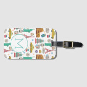Travel Icons Landmarks Colorful Pattern Monogram Bagagelabel (Voorkant (horizontaal))