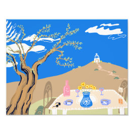Travel keepsake Greek afternoon olive tree scene Foto Afdruk