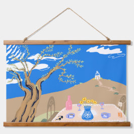 Travel keepsake Greek afternoon olive tree scene Hangend Wandkleed