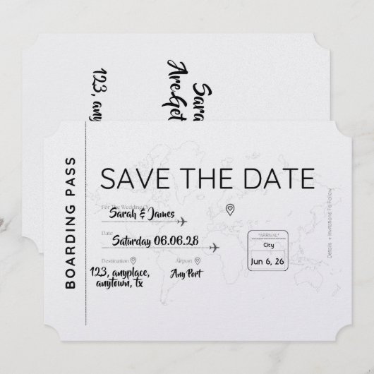travel lover save the date boarding pass (Devant / Derrière)
