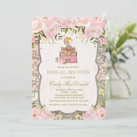 Travel Map Adventure Bridal Shower Uitnodiging (Staand voorkant)