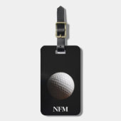 Travel Monogram Sport Witte Golf Ball op Zwart Bagagelabel (Voorkant verticaal)