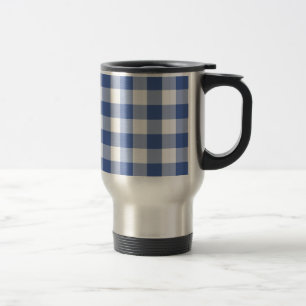Travel Mug, donkerblauw Check Gingham zonder morse Reisbeker